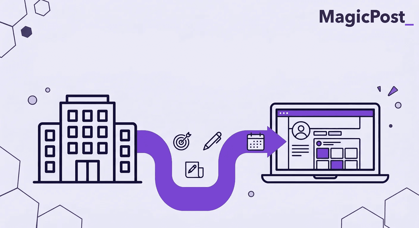 An illustration of a LinkedIn content agency creating content for a LinkedIn account