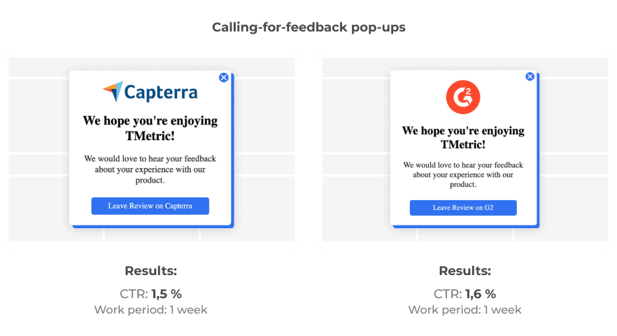 TMetric feedback pop-ups