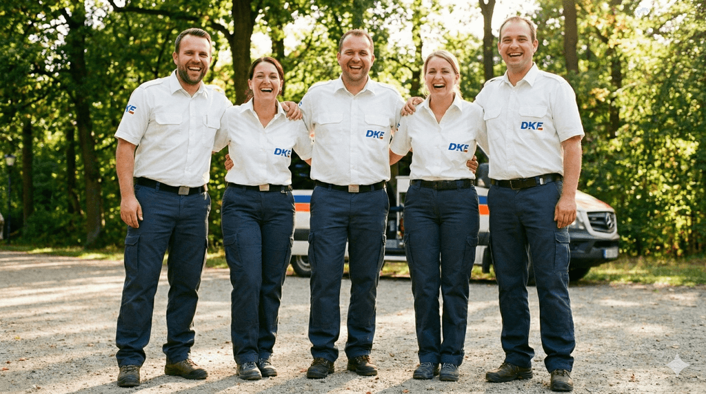Team von Krankenfahrern lächeln für ein Gruppenfoto