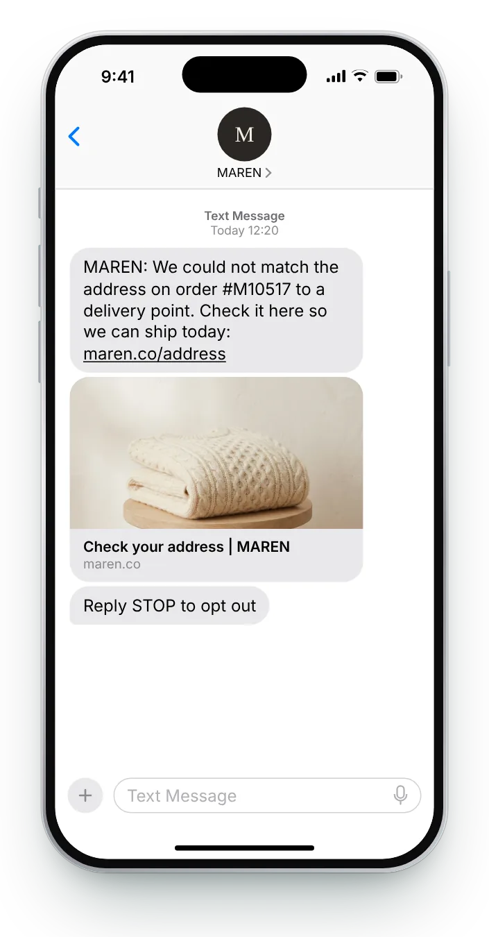 Address needs checking transactional SMS on an iPhone