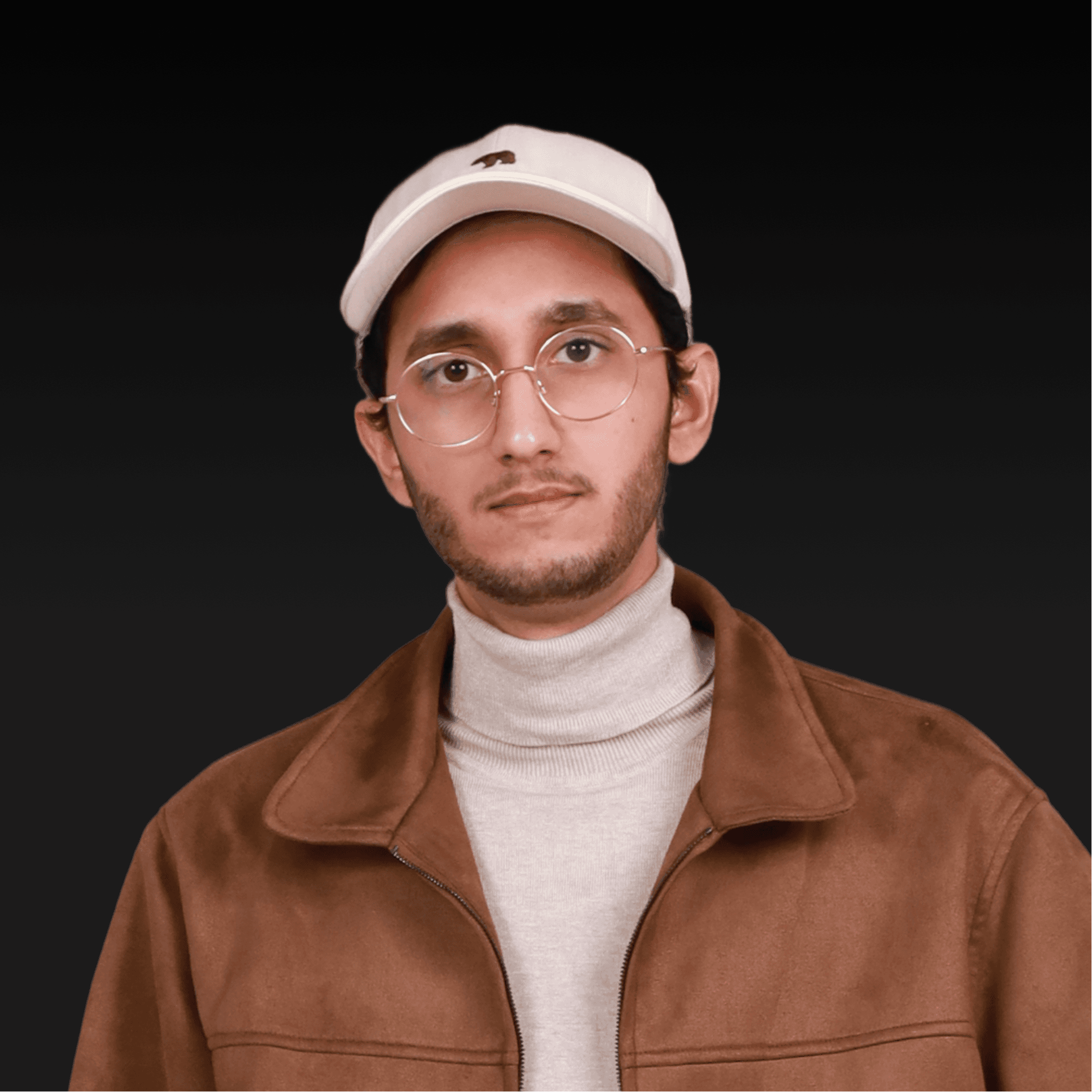 persona portrait image man with orange background and person's image on top