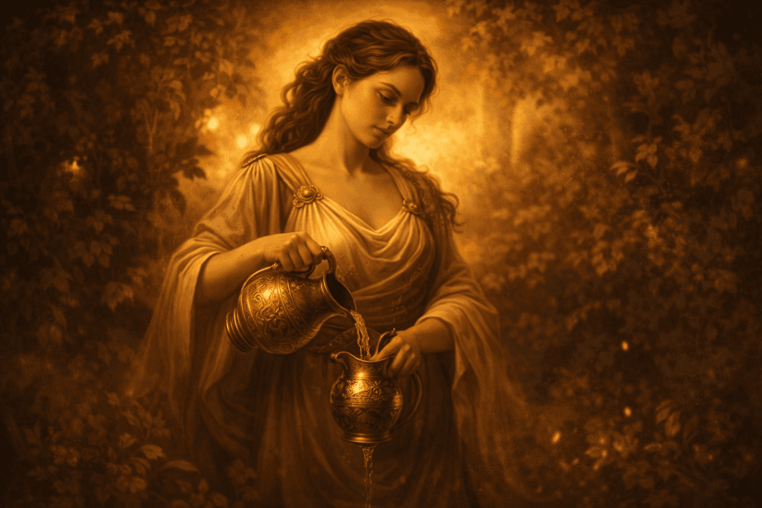 A rustic outdoor dining table set with wine glasses, cutlery, bread, and olives sits amidst lush vineyard rows, with a historic Tuscan villa in the background under a serene sky, capturing the essence of a picturesque Italian countryside landscape.