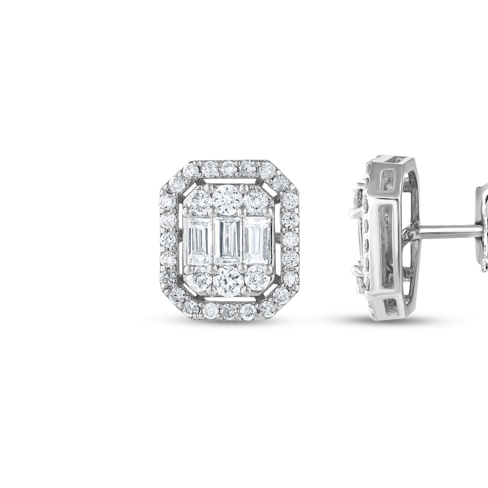 0.76 Karat G SI Baget Pırlanta 14 Ayar Beyaz Altın Küpe