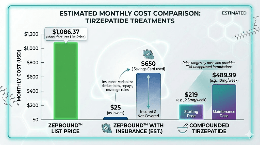 Zepbound vs compounded tirzepatide cost comparison chart