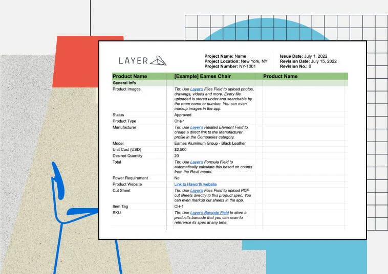 FF&E excel specification template hero header image of the template