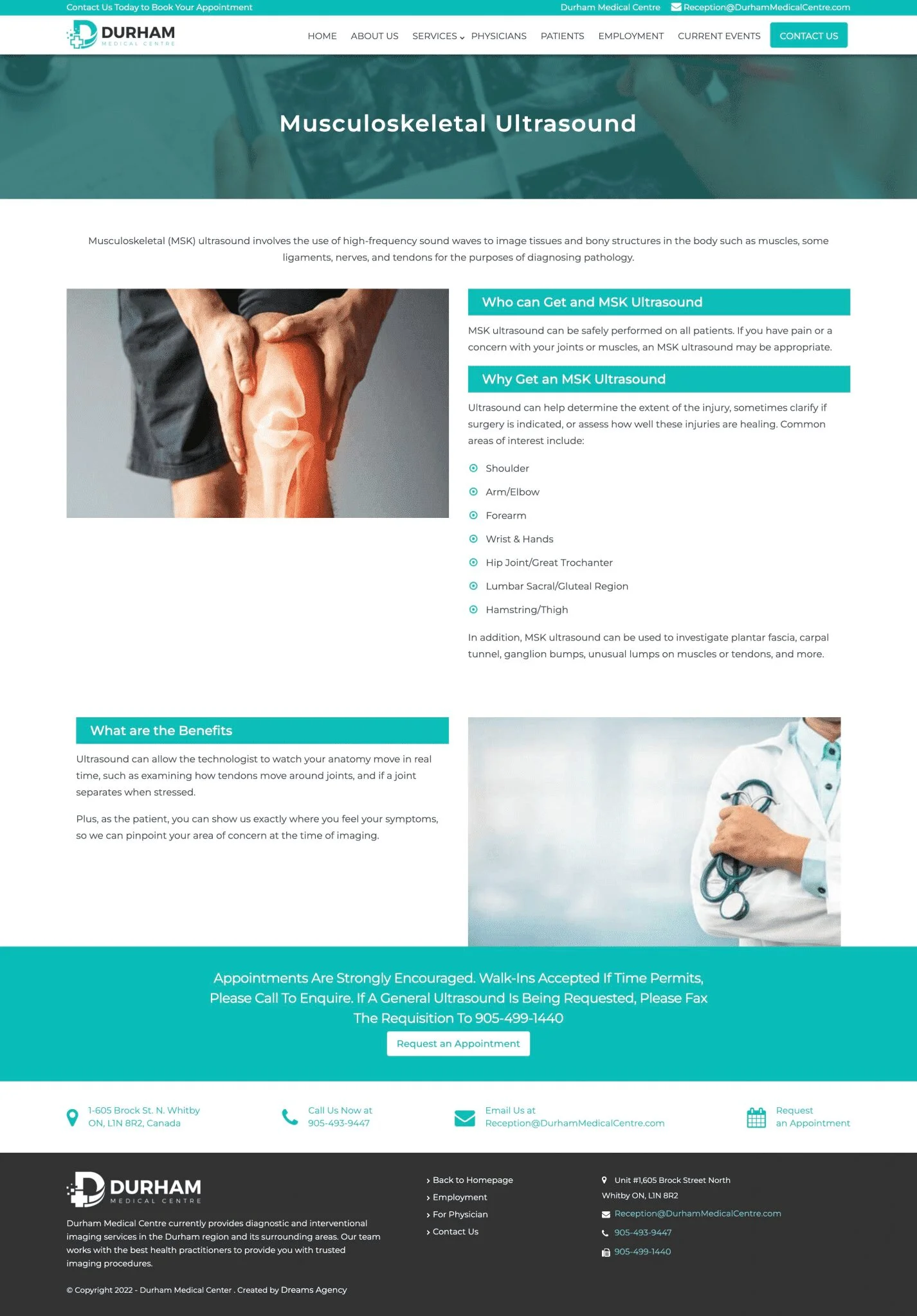 Musculoskeletalinfo Page For Durham Medical Centre website developed & designed by Dreams Agency Mississauga, Ontario