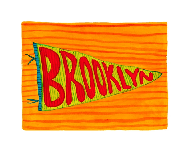 Orange hand-lettered "Brooklyn" sign painting