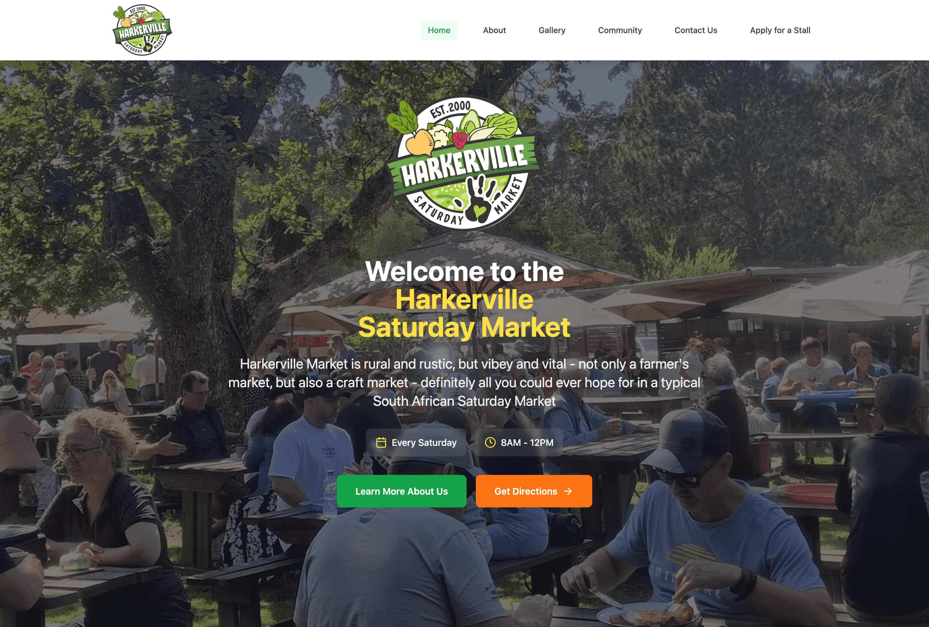 Homepage of the Harkerville Market website