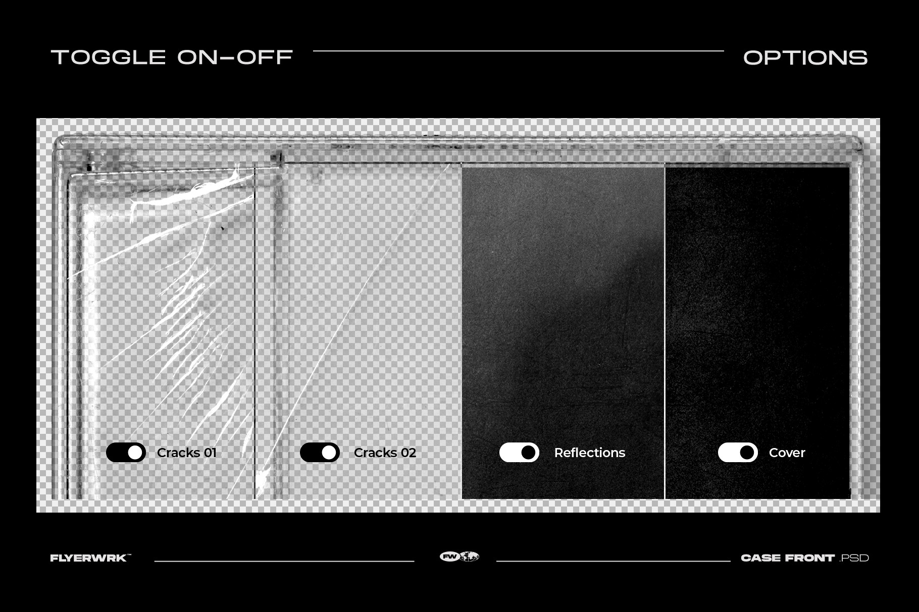 Toggle on-off options for reflections and cover textures on the cassette case front.