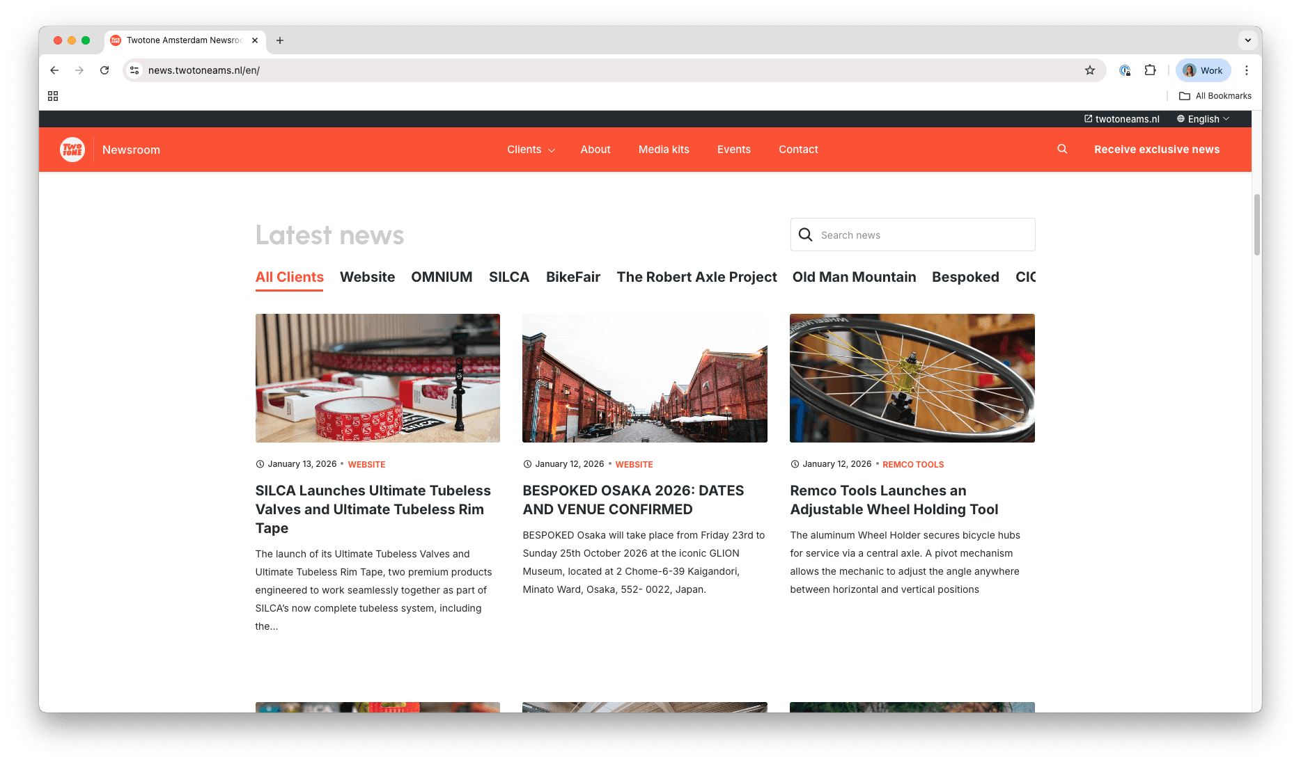 Screenshot of Twotone's online newsroom
