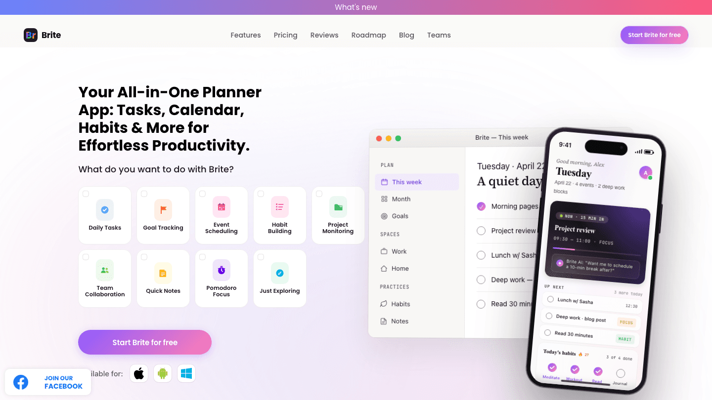 Brite app website screenshot