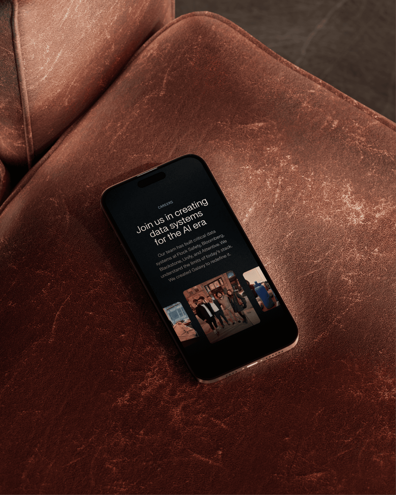 iPhone mockup displaying Galaxy website careers page — Galaxy case study by Boldway Studio