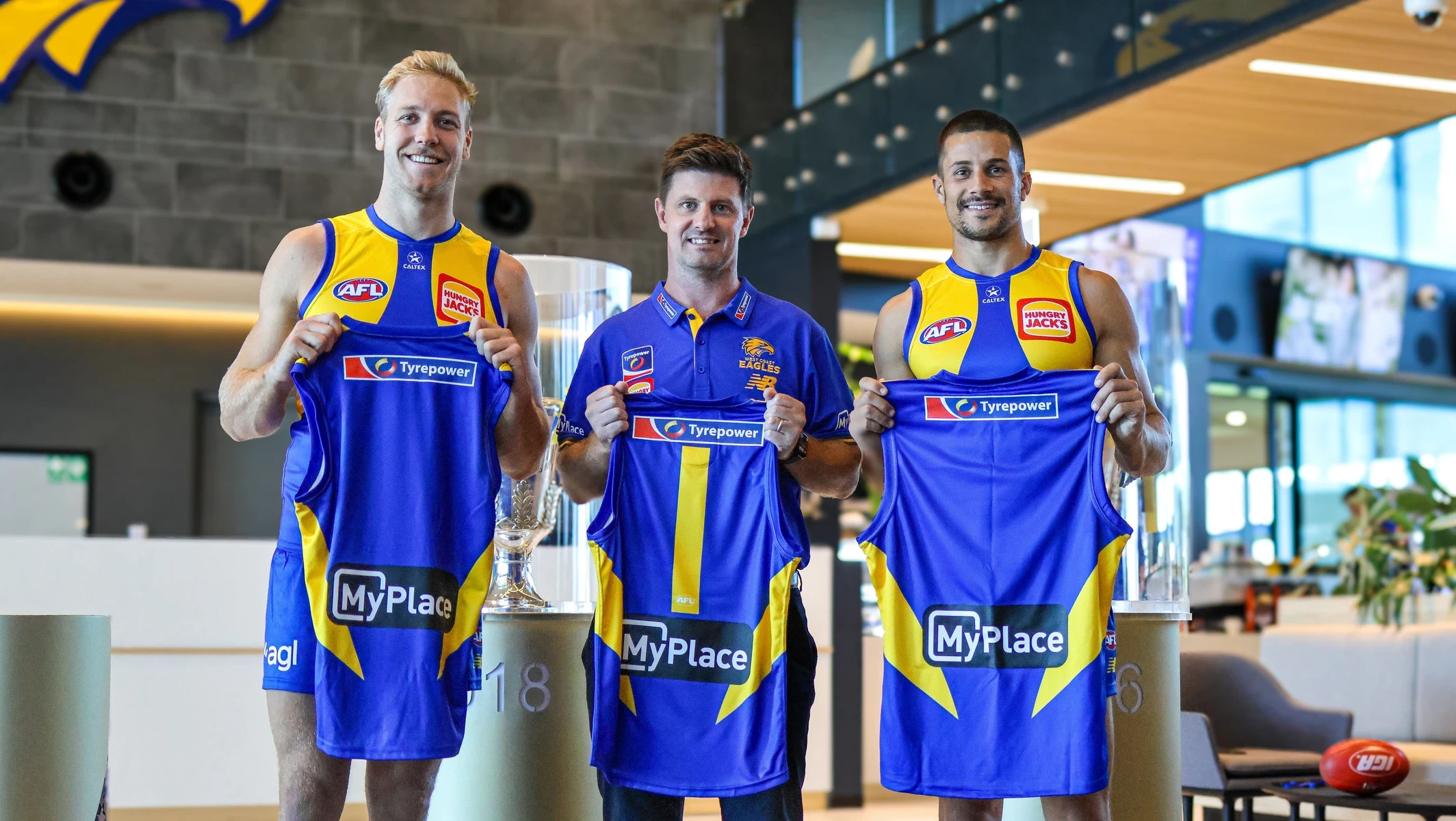 Penrith Panthers players wearing jerseys featuring MyPlace branding, representing MyPlace’s partnership as the Principal Partner of the club.