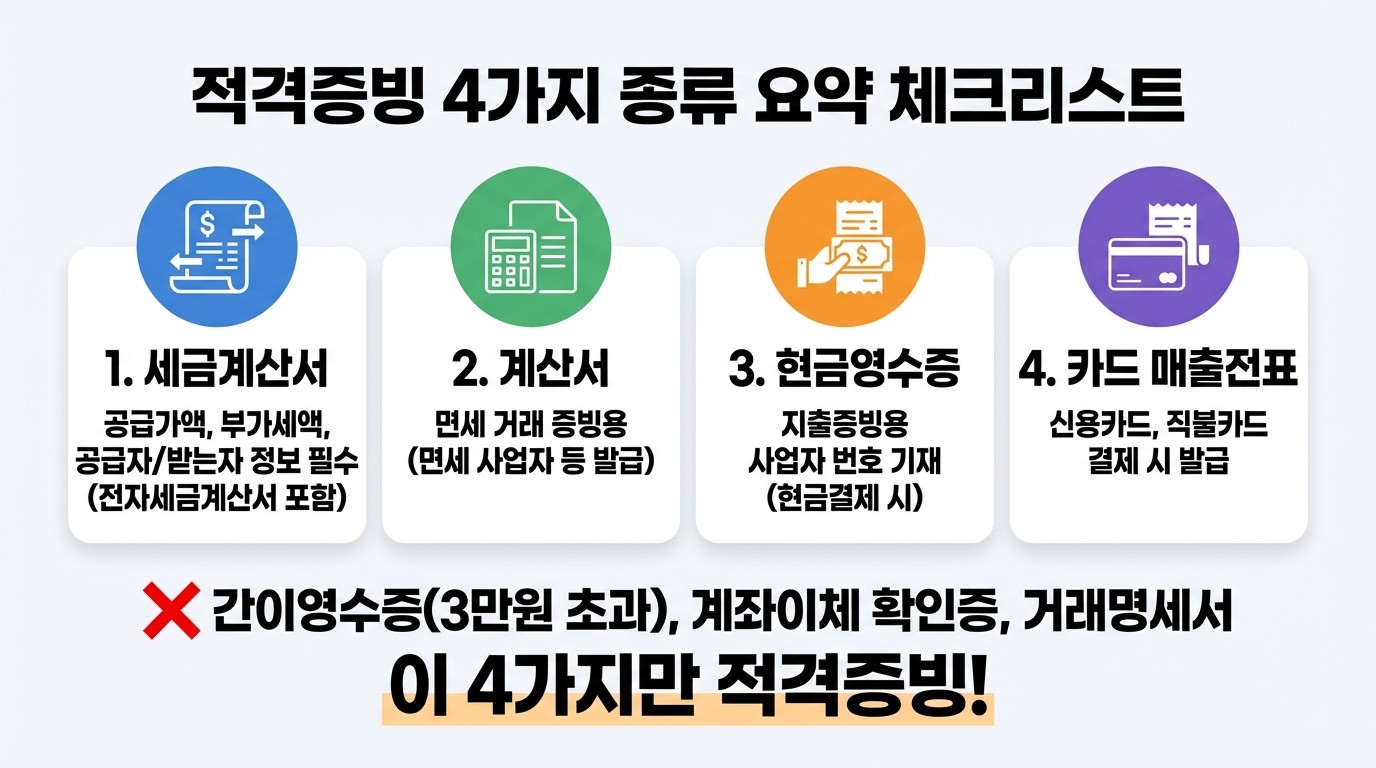 적격증빙 4가지 종류 요약 체크리스트