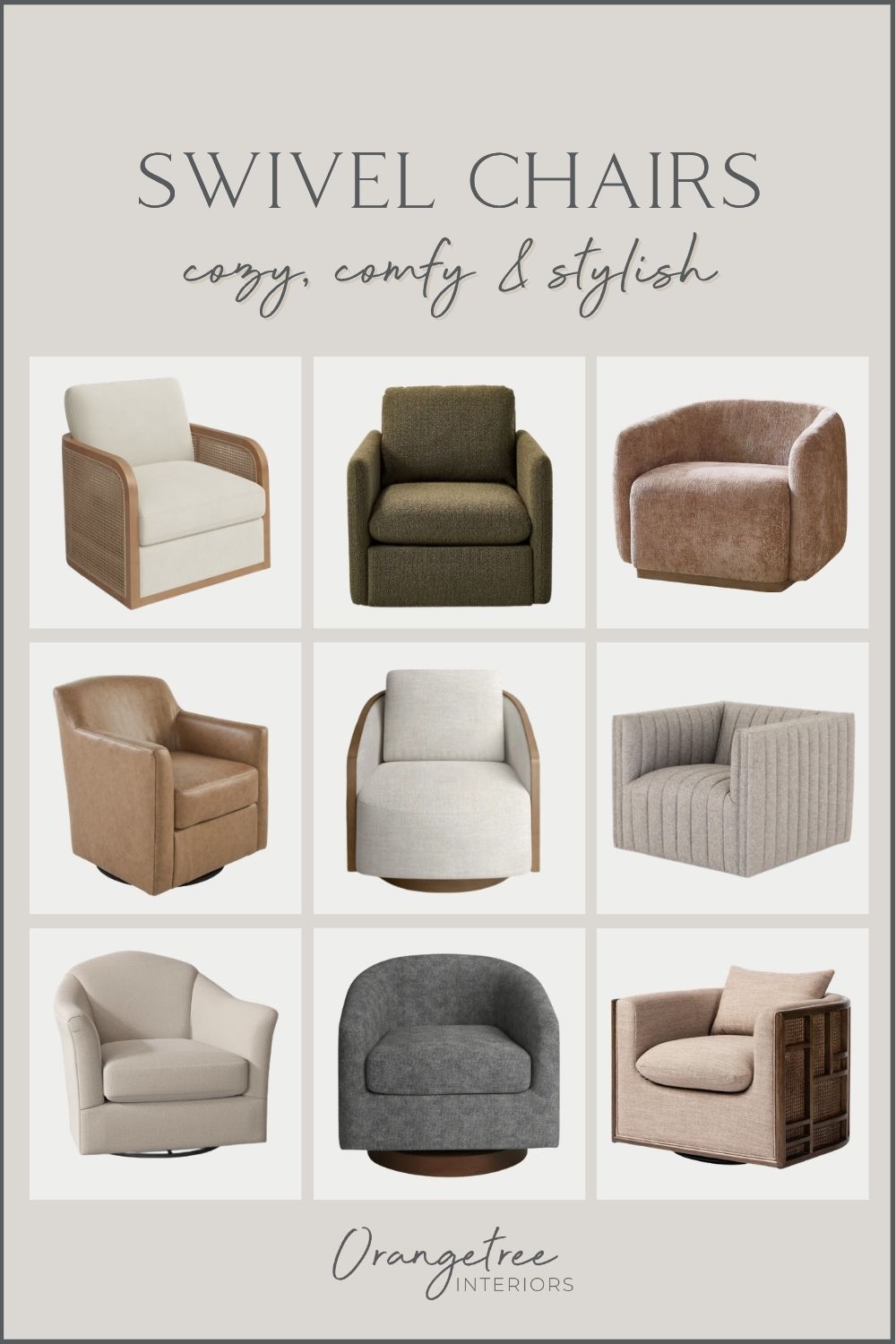 Swivel chairs in various colors and textures