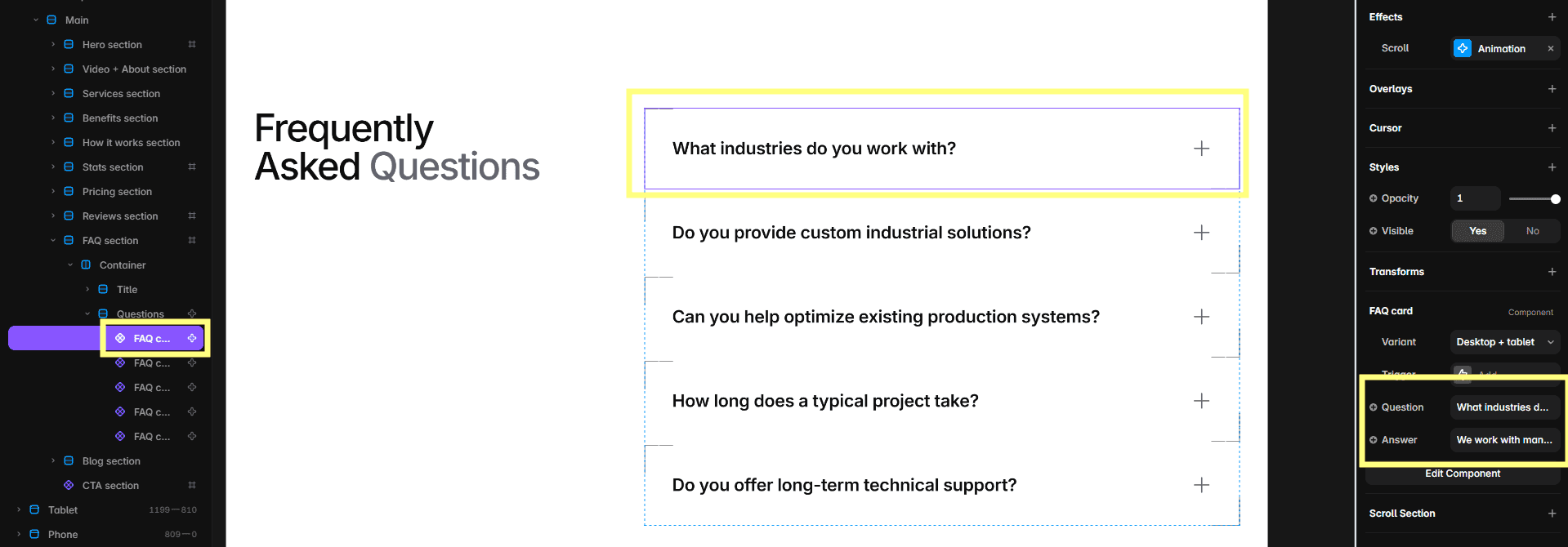 Editing FAQ questions and answers in Tilanium