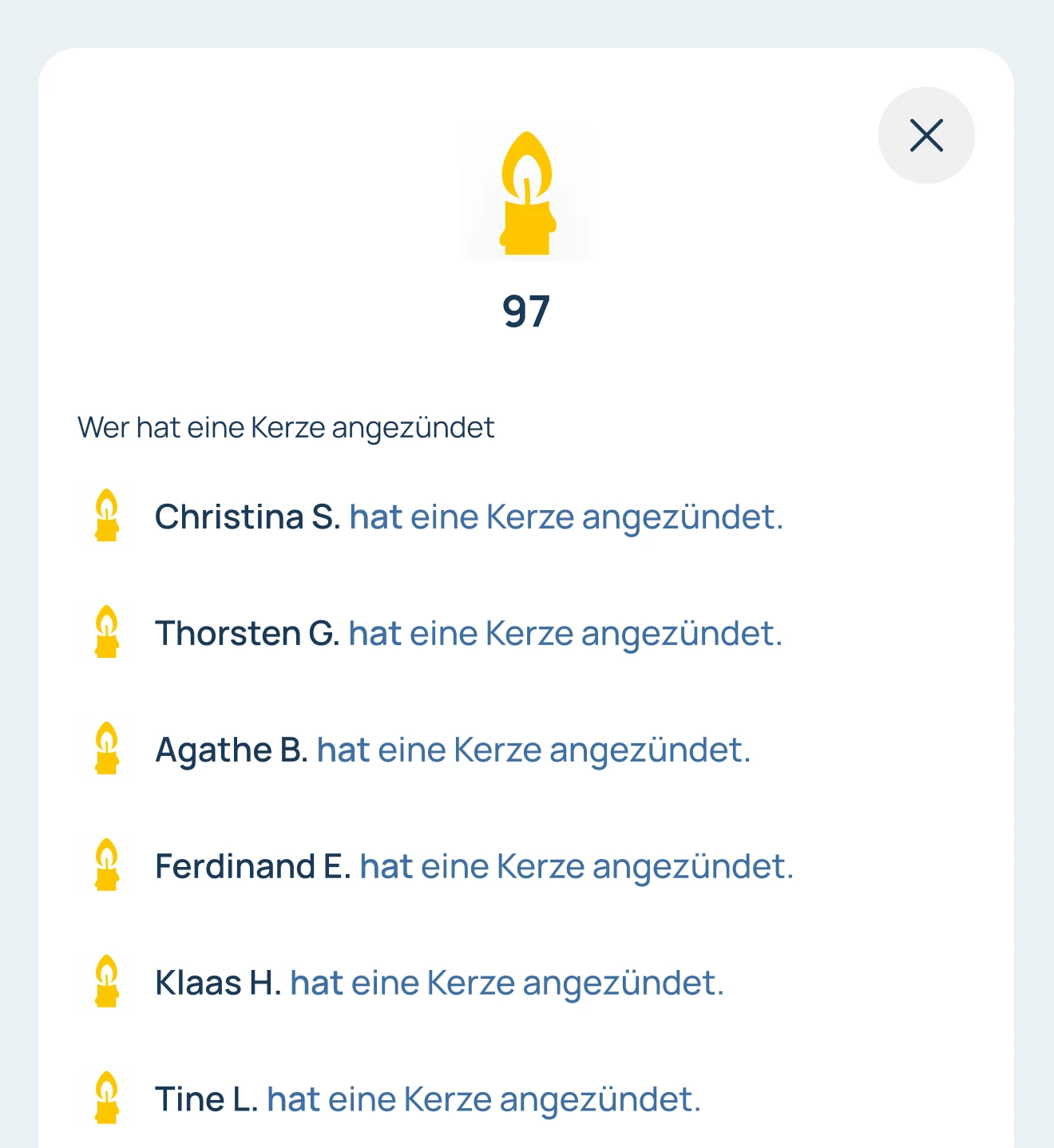 "Kerze Anzünden" Funktion in der exitus App