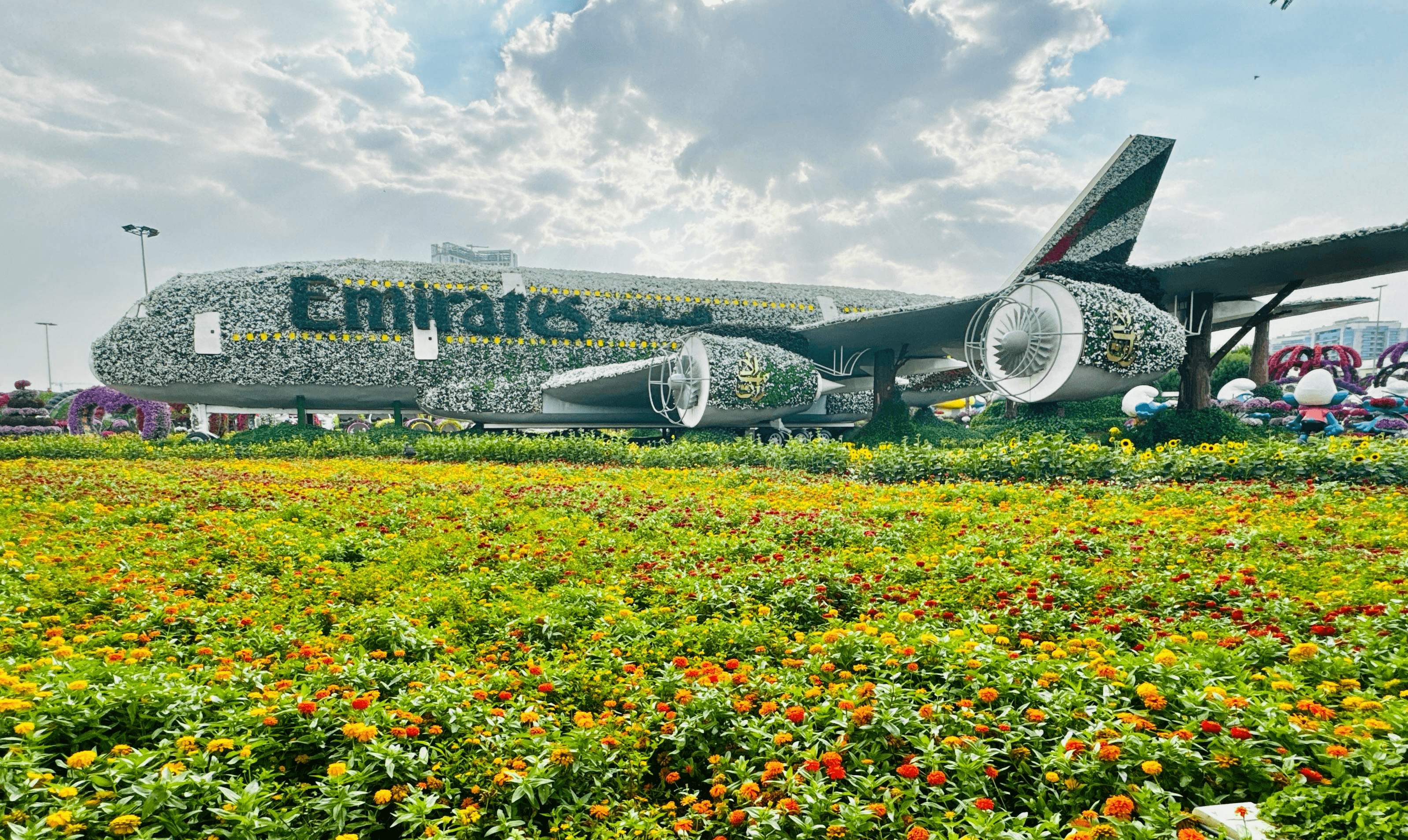A floral Emirates plane display at Dubai miracle garden