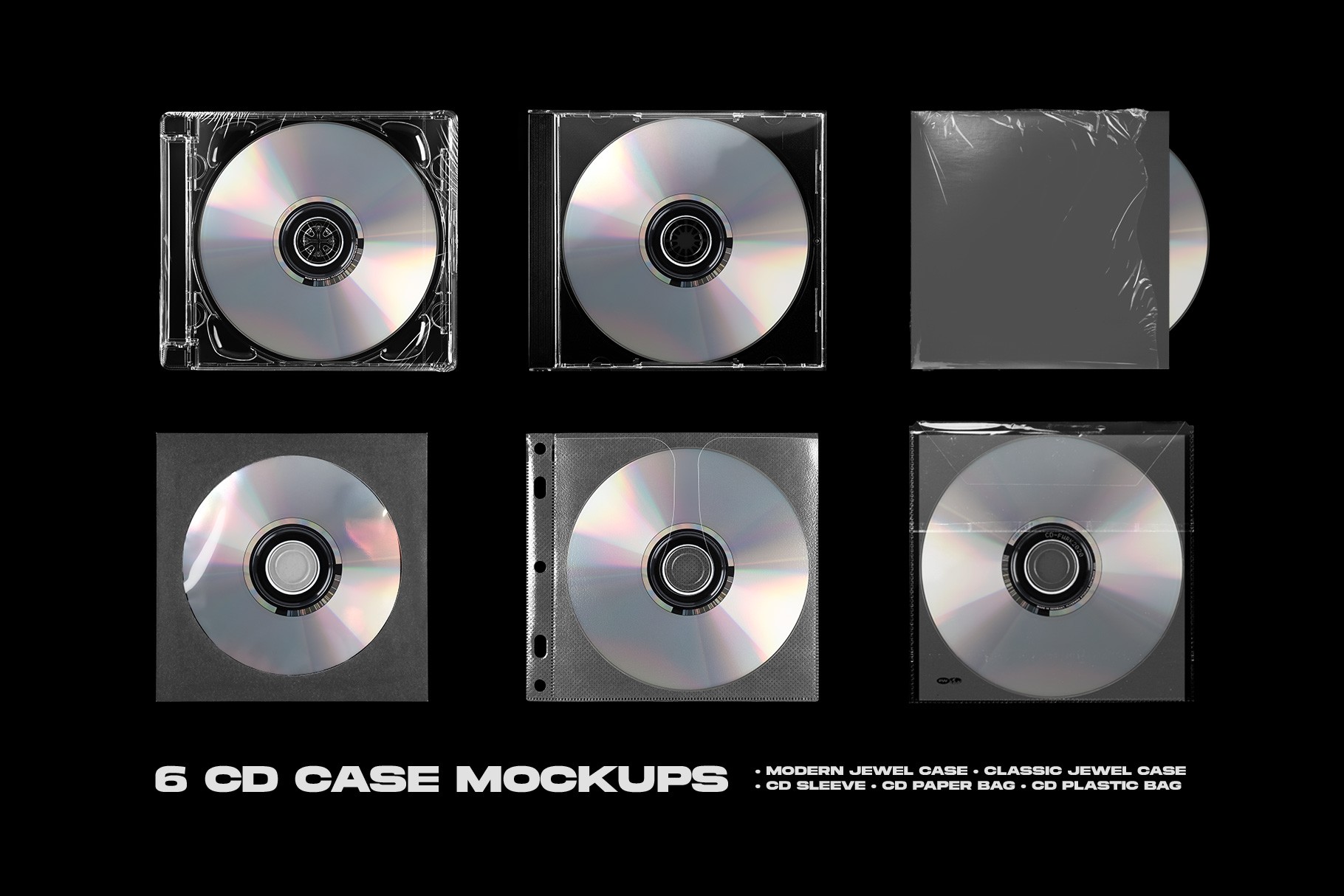 CD jewel case mockup bundle overview of multiple case variations and packaging