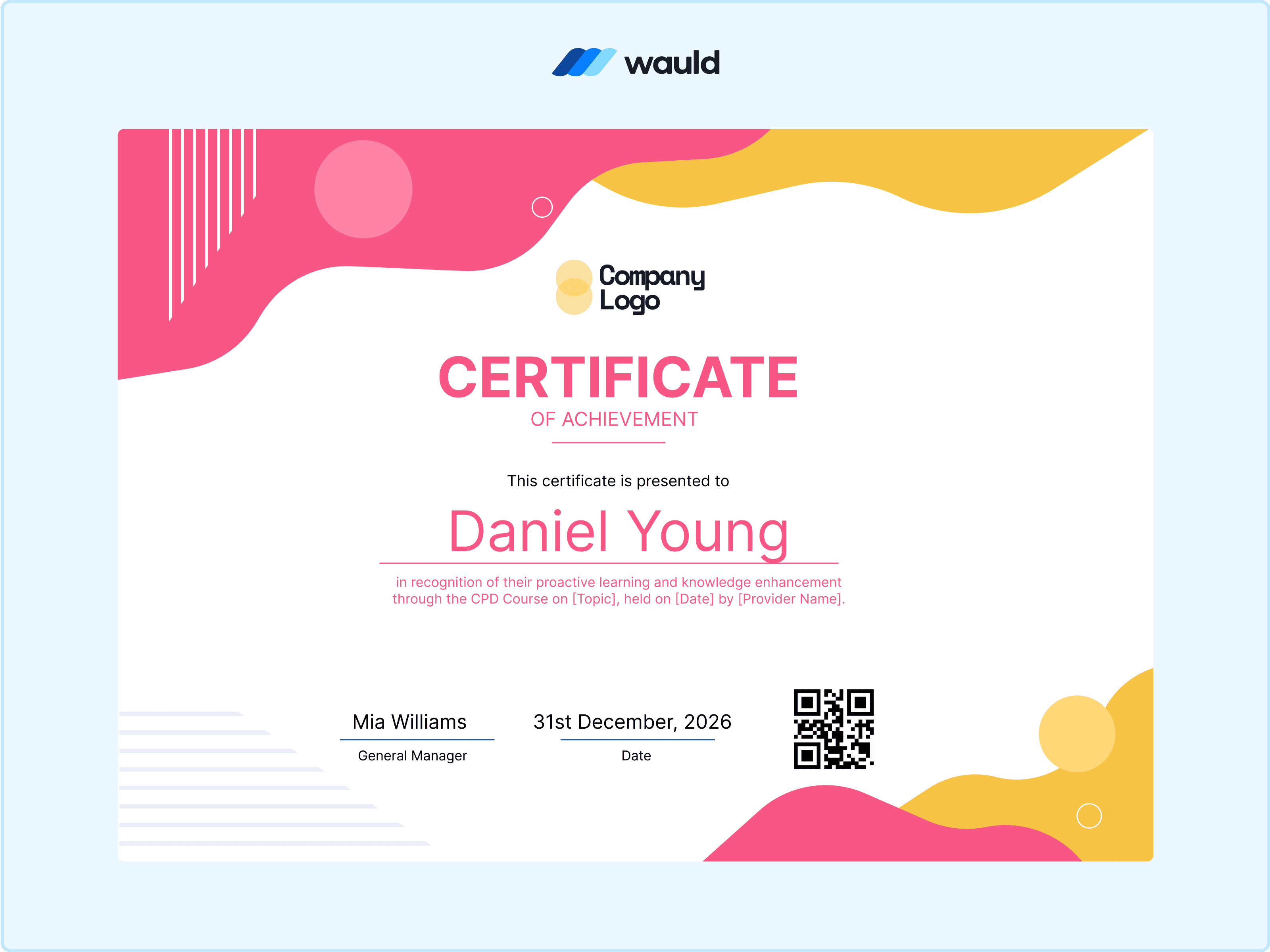 Wauld - Wave designed certificate template