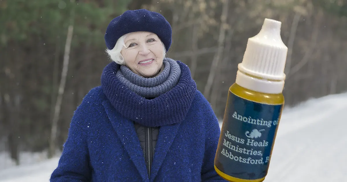 Illustration of a woman who has been healed after using the anointing oil.