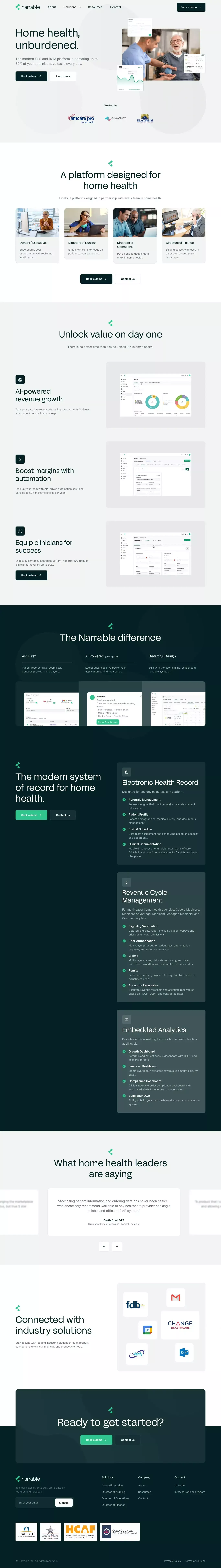 Narrable landing page screenshot showcasing Medical and Tech design
