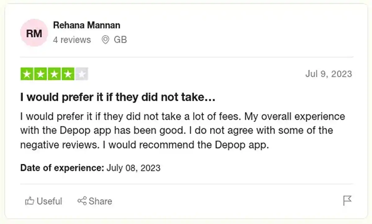 Depop Trustpilot Positive Review 1