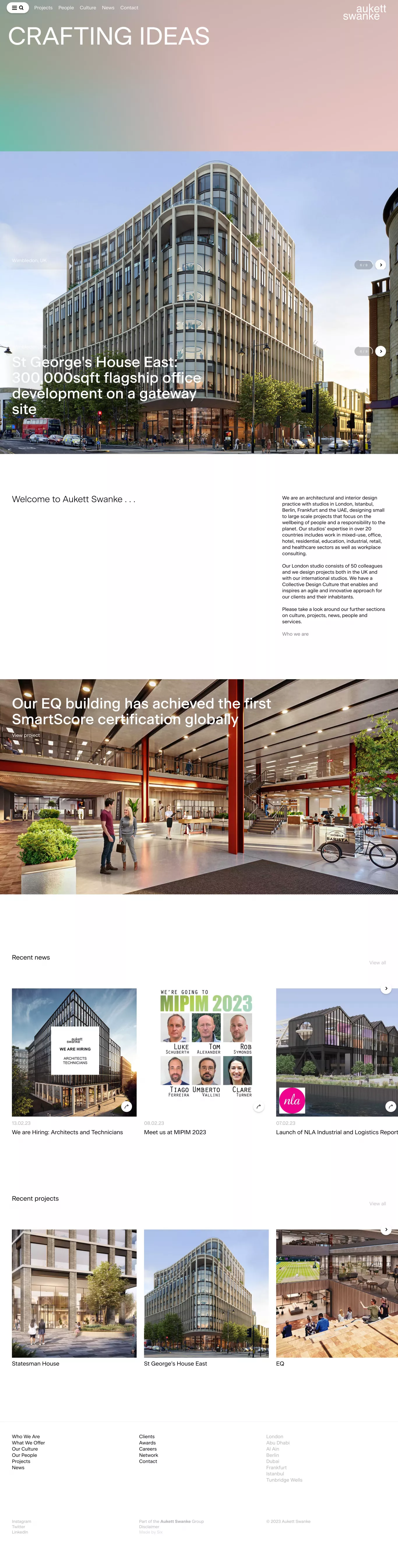 Aukett Swanke portfolio page screenshot showcasing Design and Architecture design