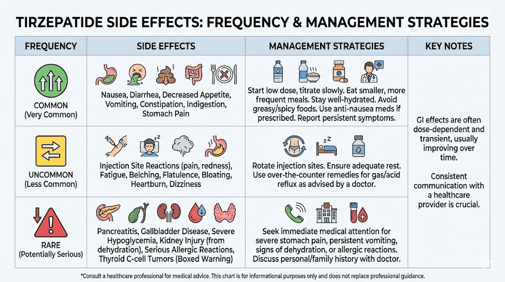 Tirzepatide side effects frequency and management strategies chart