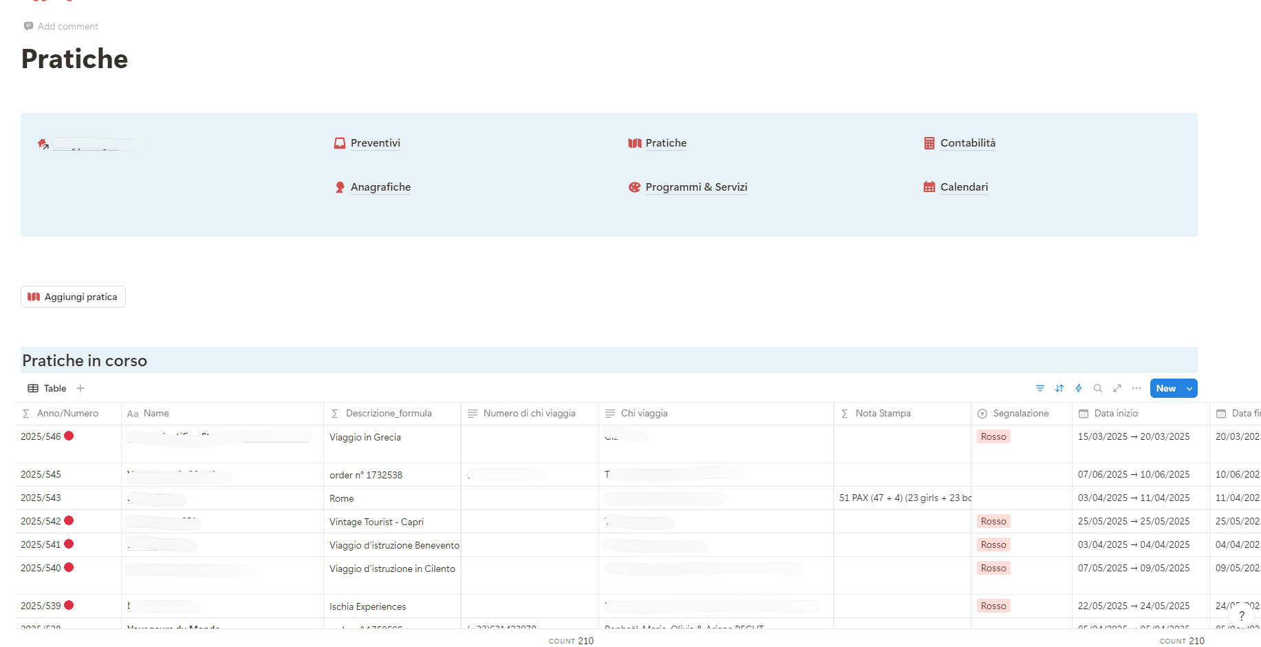 Vista del database delle pratiche