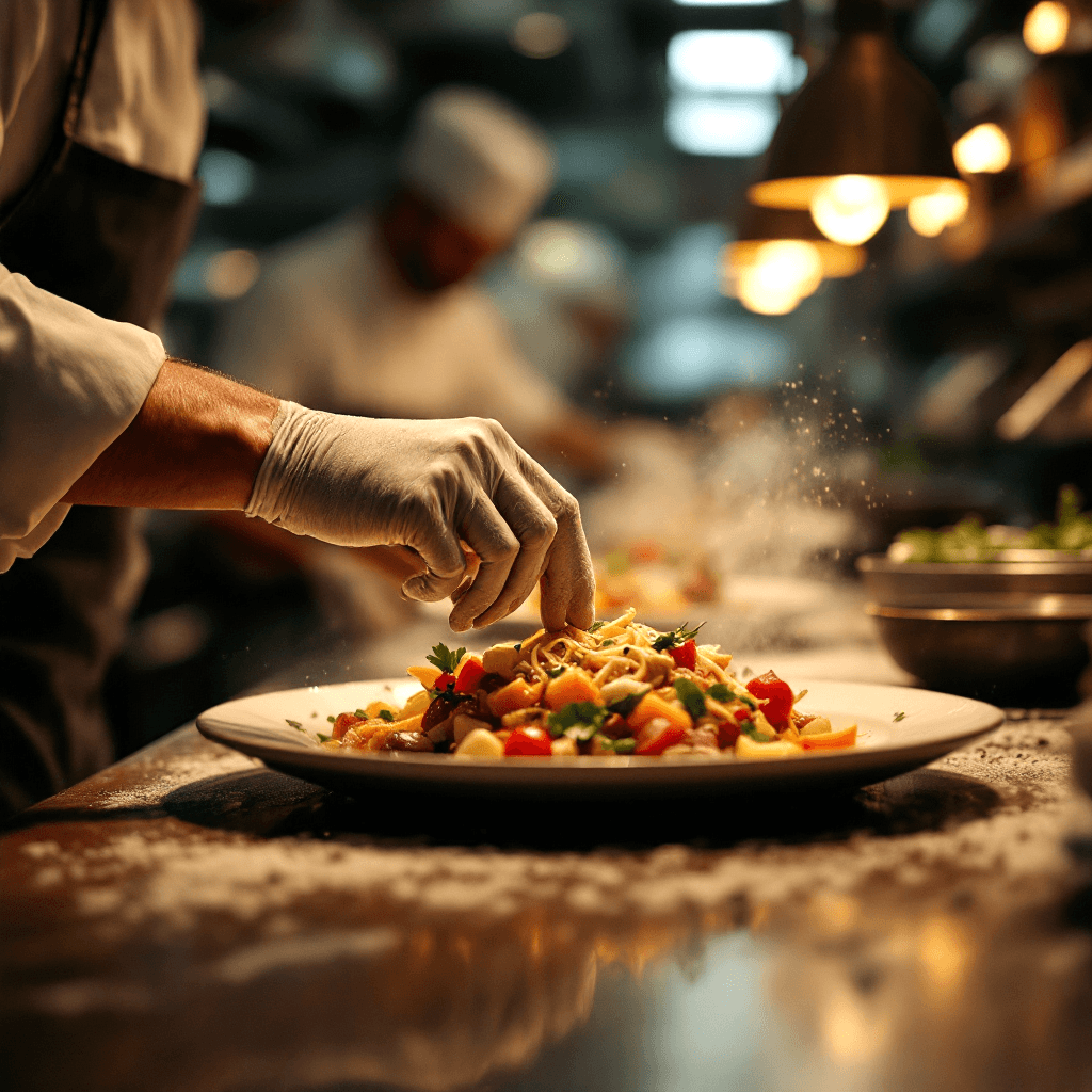 restaurant chef plating a food plate