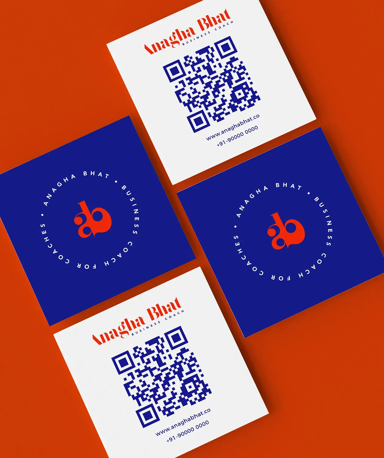 Business card branding with QR code designed for Anagha Bhat personal brand