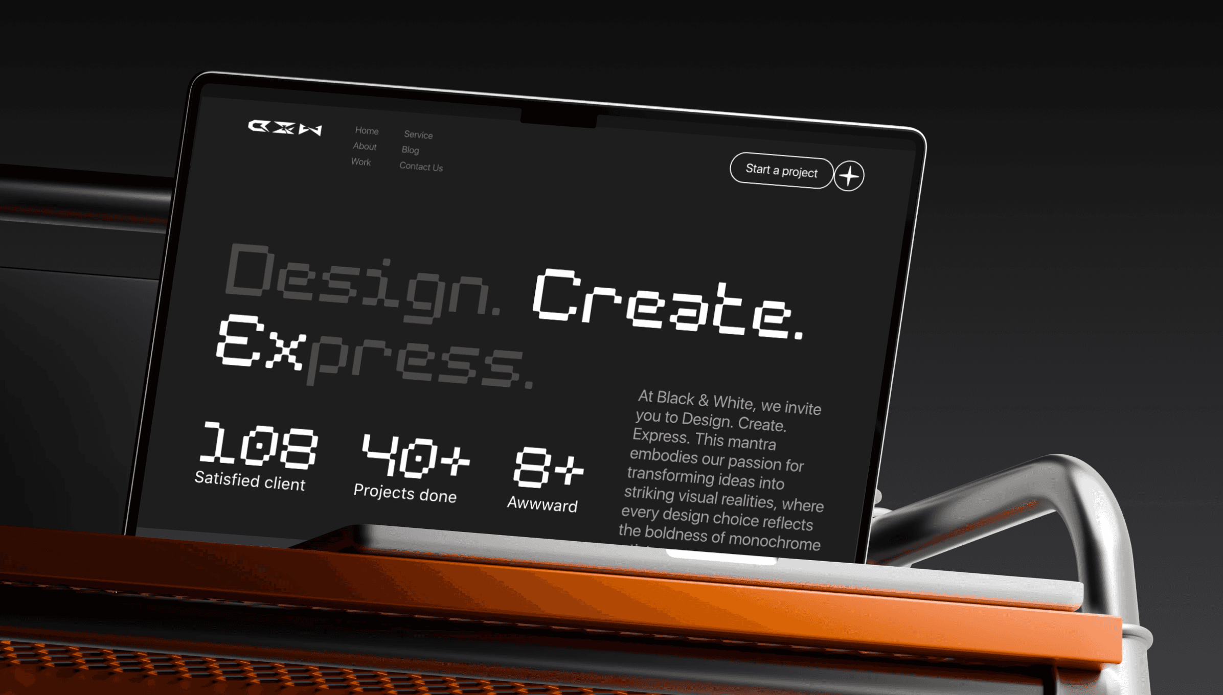 A laptop with a B&W Header Section