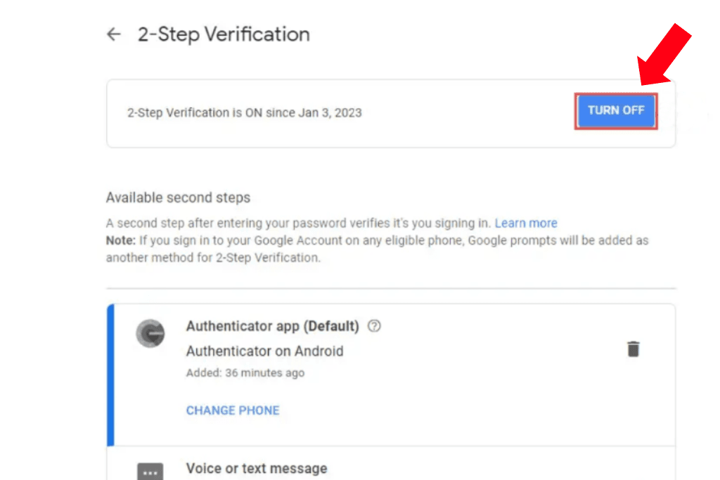 how to disable 2fa on a google account