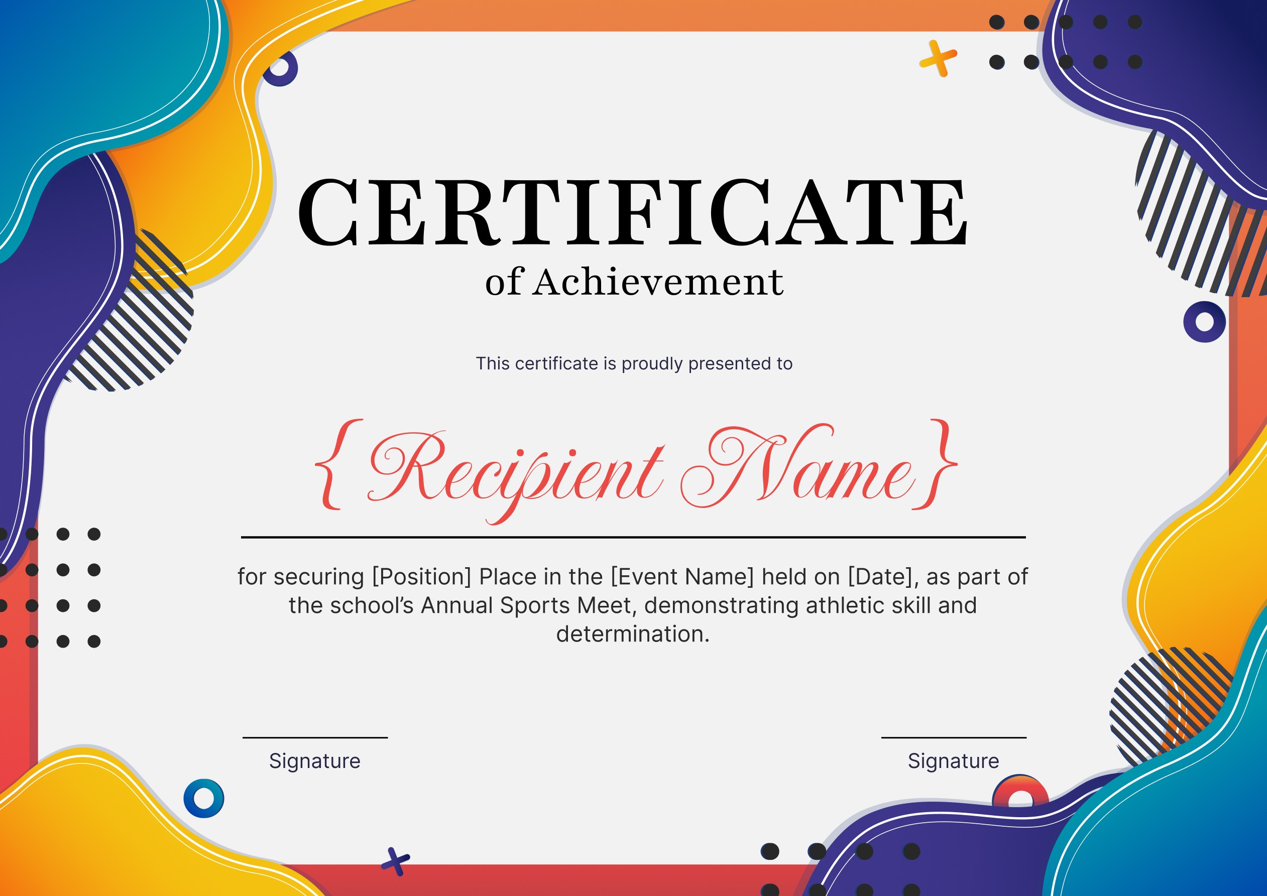 Wauld - Colorful and vibrant certificate of achievement template for school sports