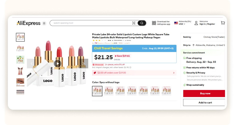 White label lipstick on AliExpress