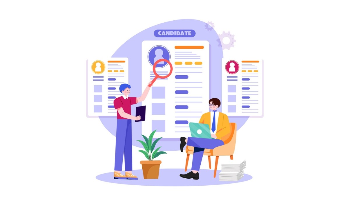 Illustration of two people adjusting interlocking gears within a circular arrow loop, surrounded by charts and checklists.