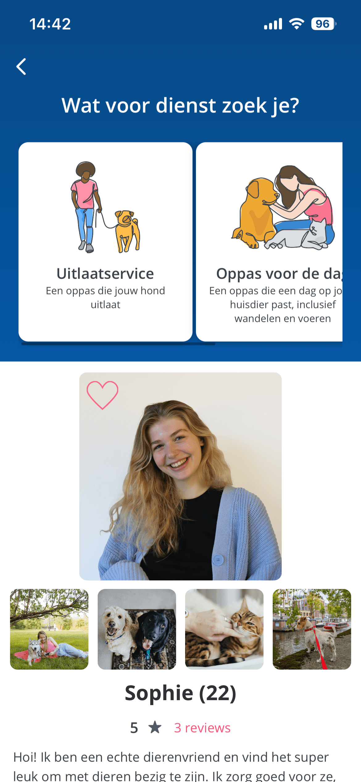 Find a pet sitter through the app