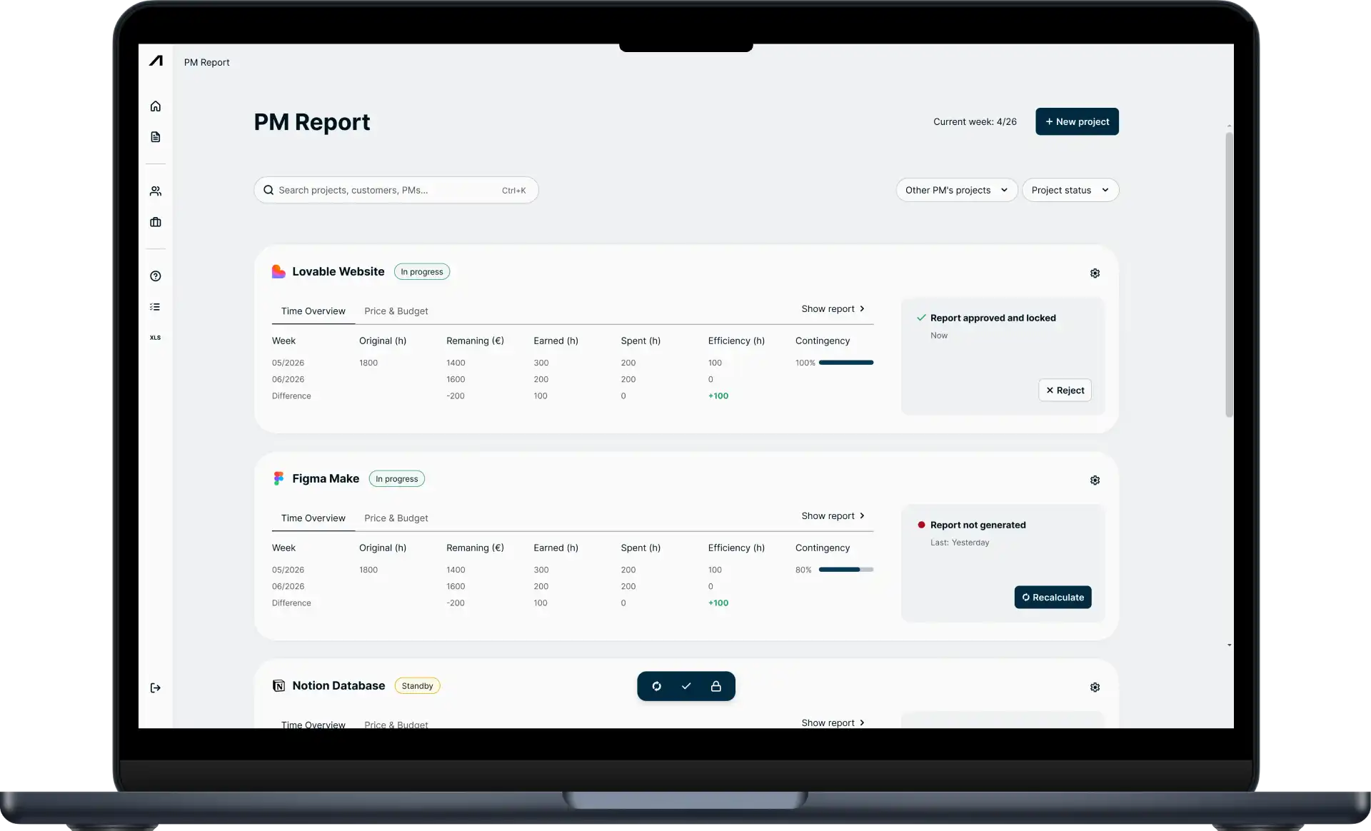Mockup of the app start