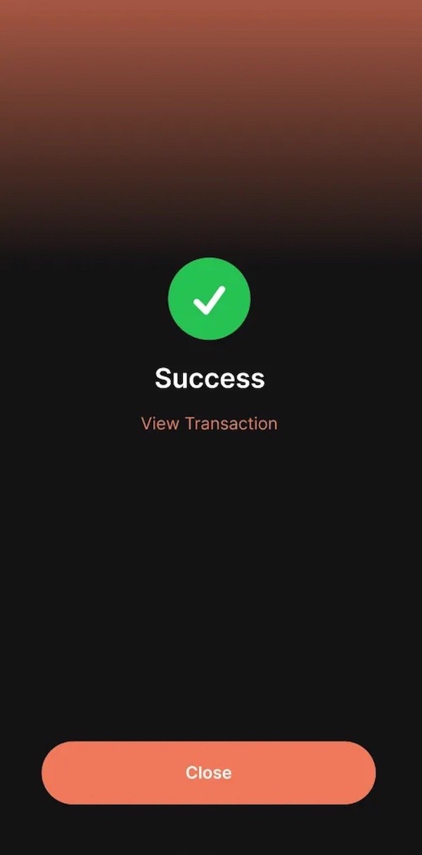 Transaction success screen