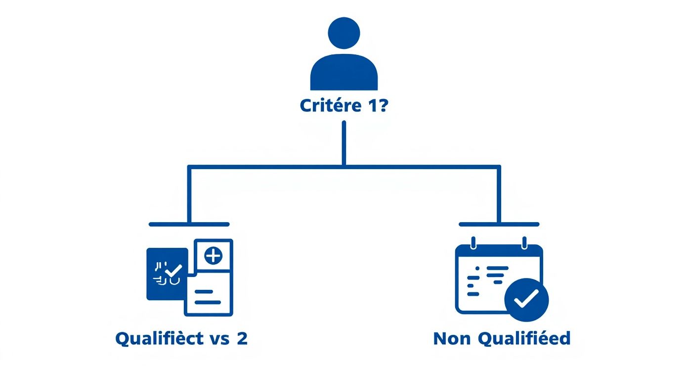 Diagramme de flux illustrant la qualification des messages via le Critère 1: Qualifié ou Non Qualifié.