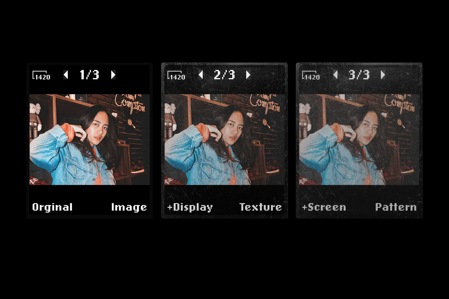 Vintage mobile phone mockup showing original screen, display texture and pattern effects