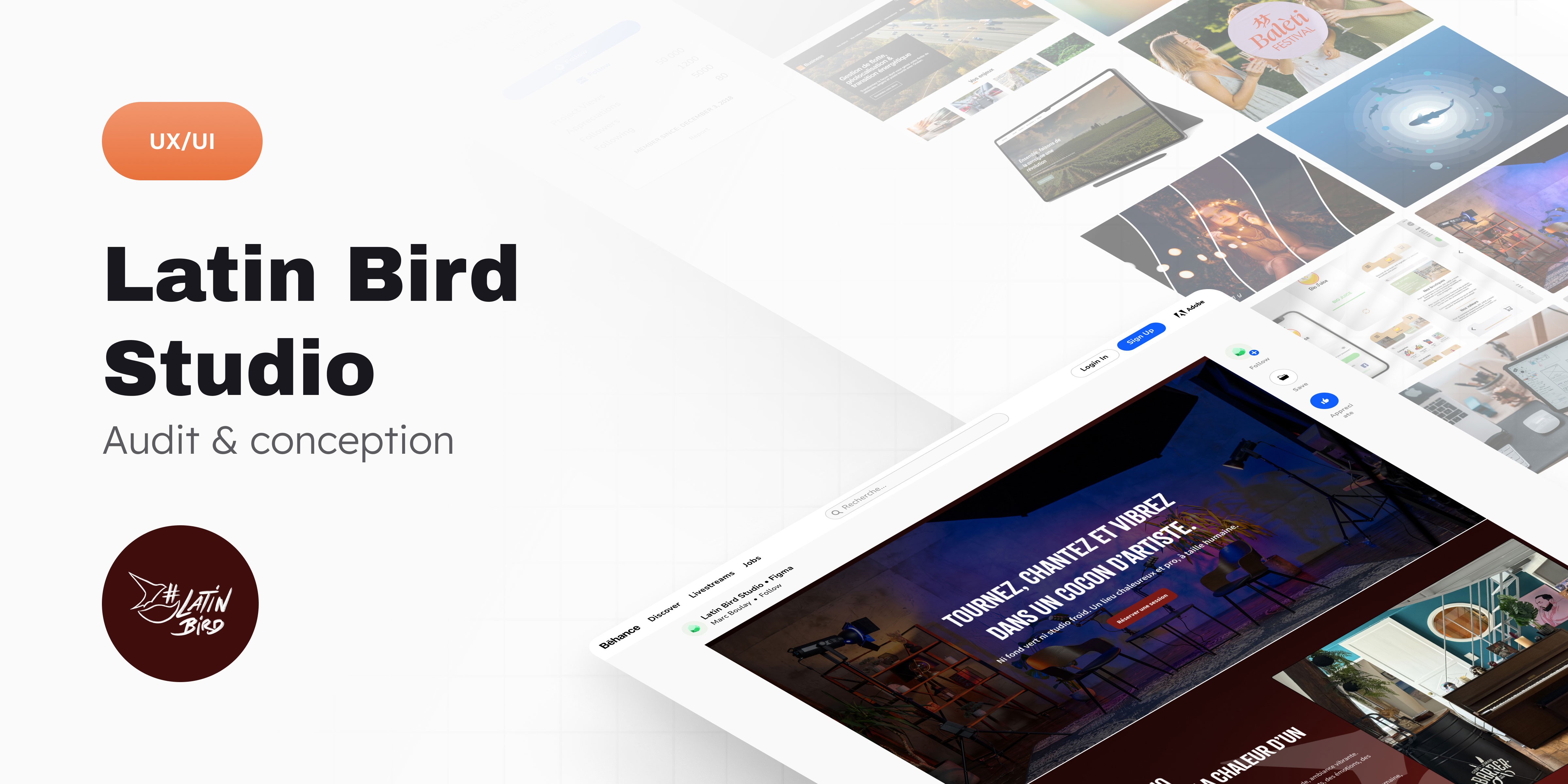 Studio d’enregistrement moderne avec deux micros et éclairage coloré, représentant l’univers créatif du studio de production audio Latin Bird Studio à Paris.