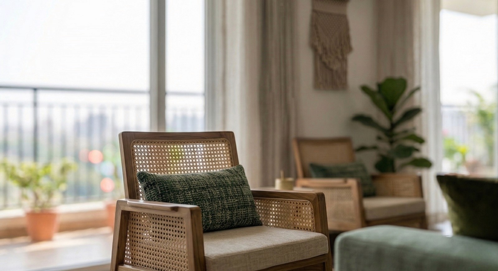Vintage-modern living room with tufted sofas, false ceiling, and layered warm lighting.