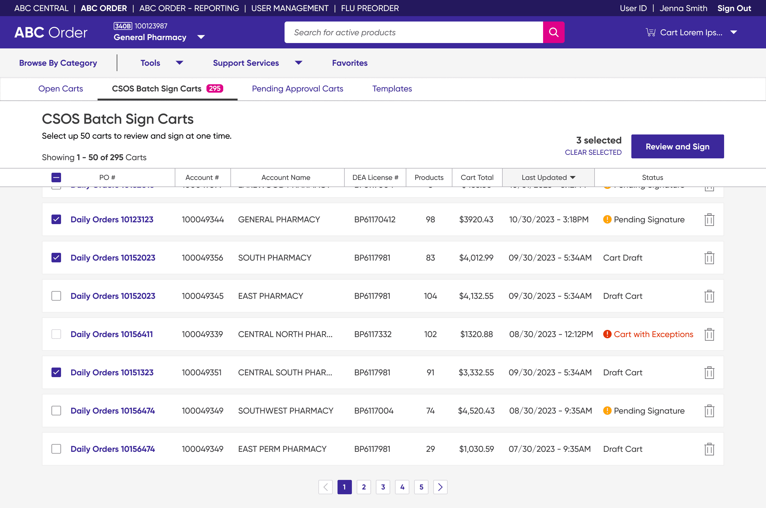 The redesigned CSOS queue: a list with row and header checkboxes.