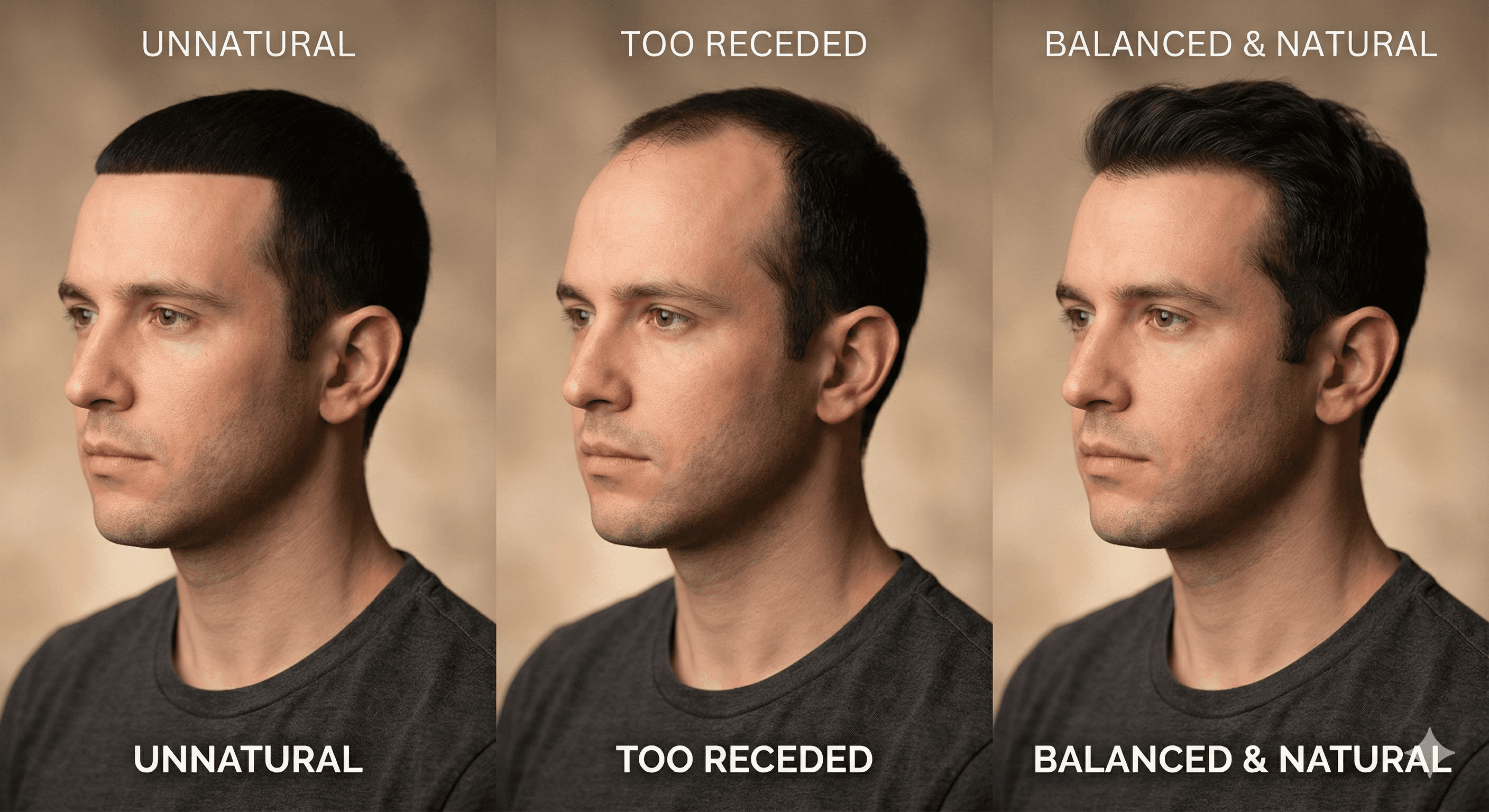 Examples of unnatural and Natural looking hairlines
