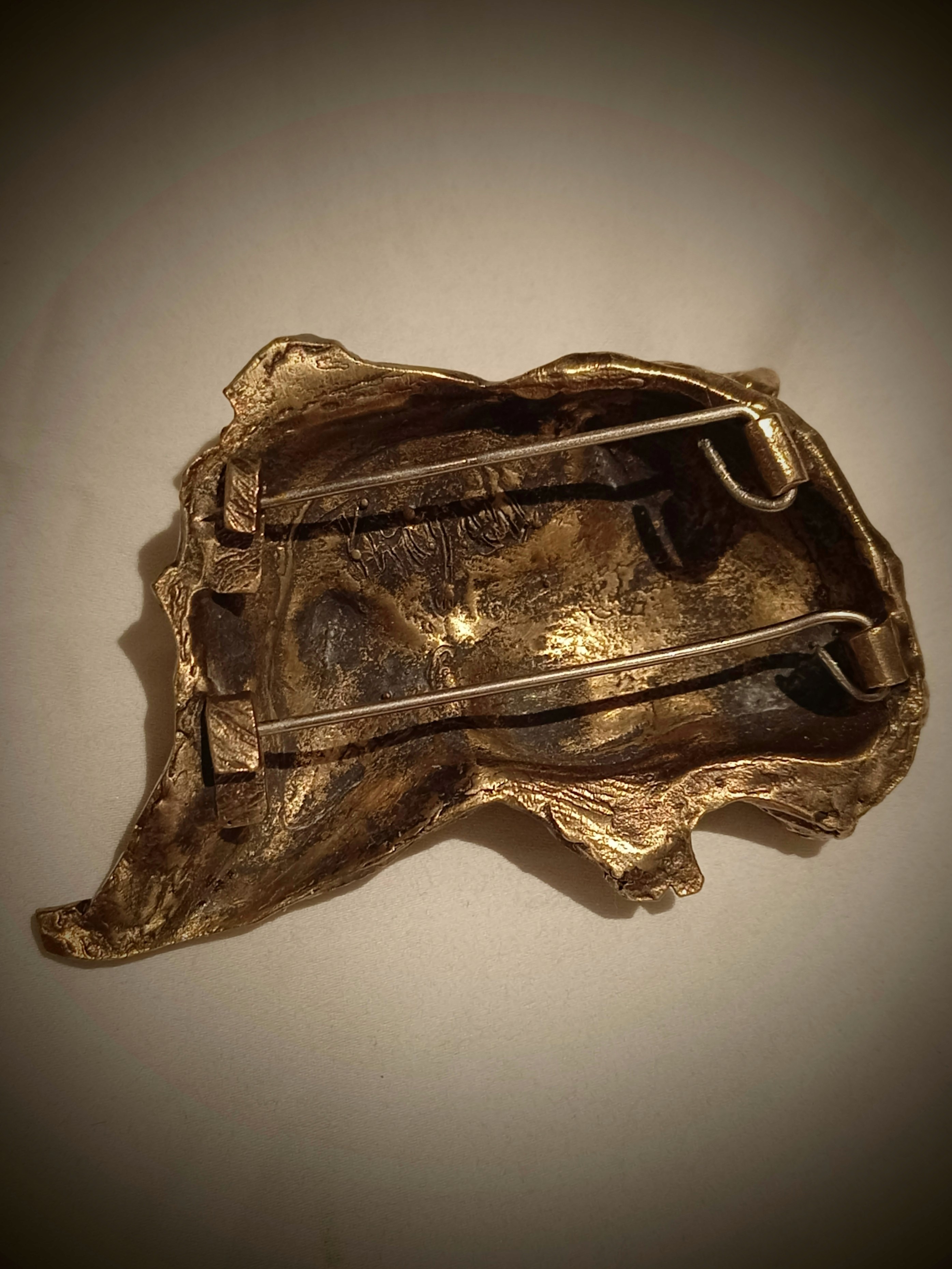 Handcrafted impressionistic Bronze Tiger Brooch wearable sculpture from wearables collection by sculptor Priyam Tiwari