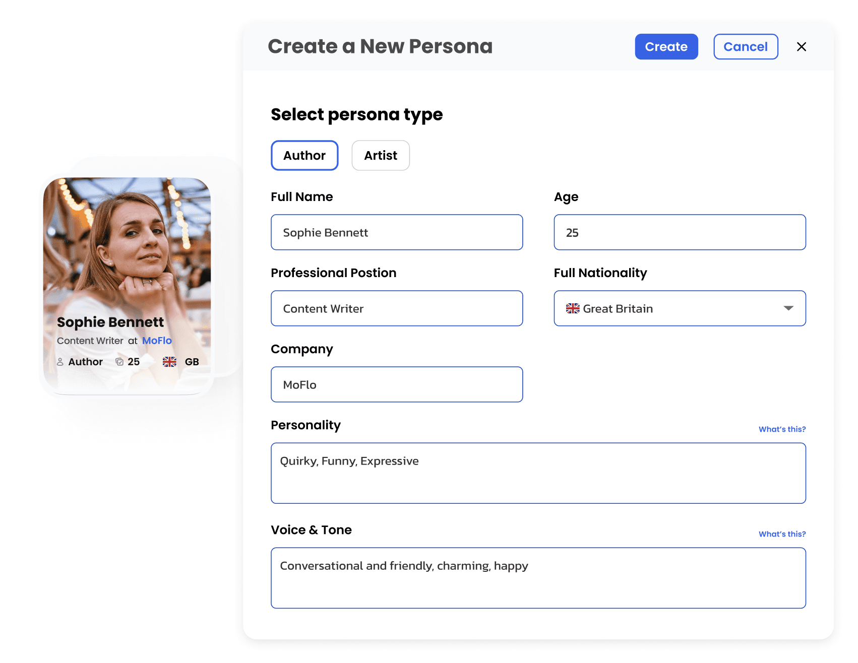 Initial persona creation flow