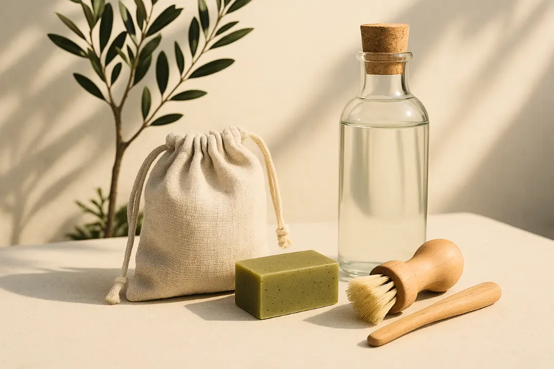 Nachhaltige Produkte auf steinboden