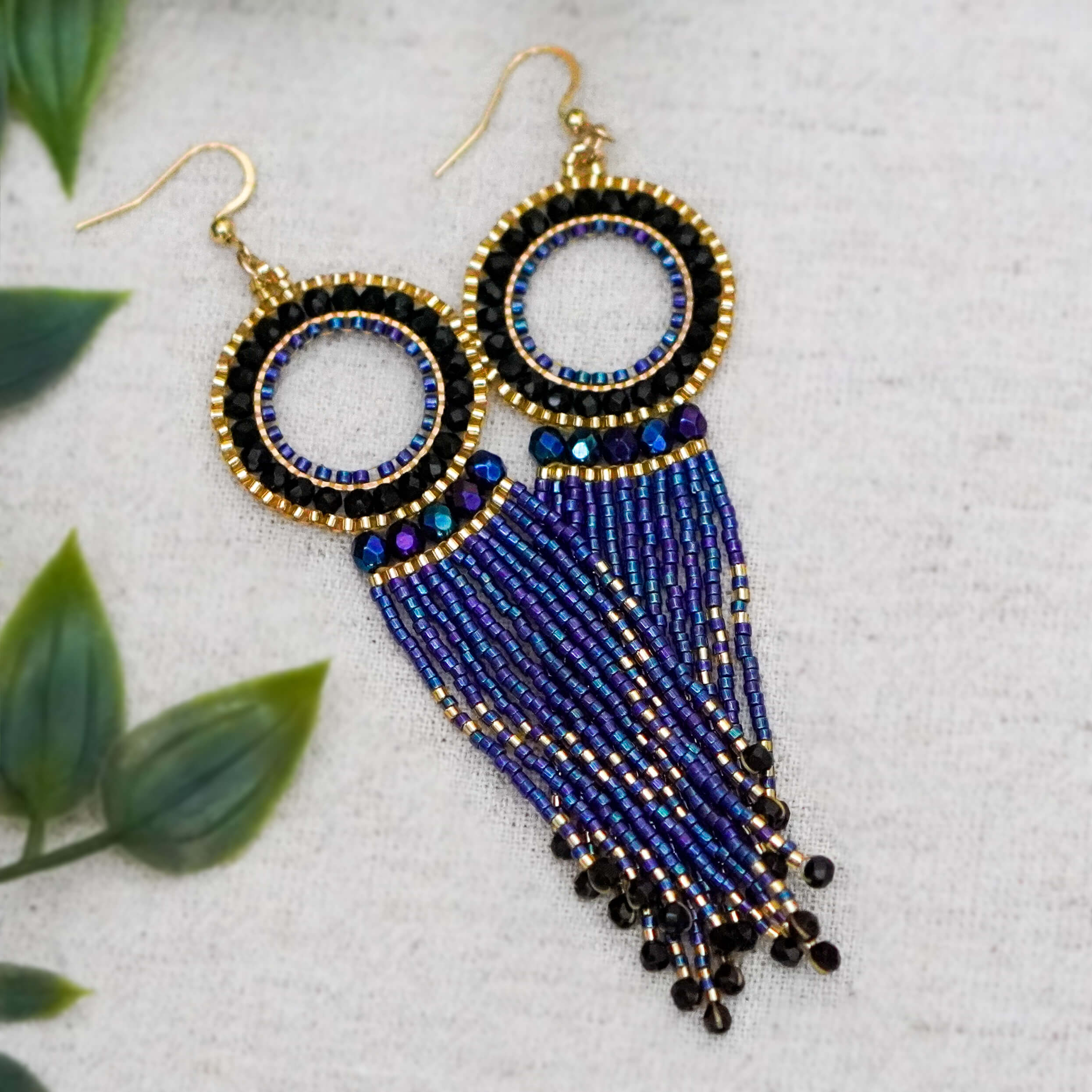 kolczyki długie koła astro metaliczne niebieskie czarne złote